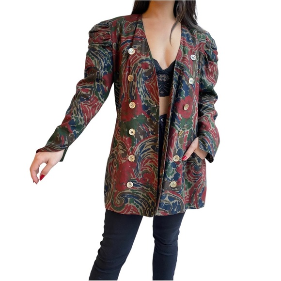 Vintage Long Line Blazer Puff Sleeve Floral By Gina Danova Size 10 - Picture 2 of 14